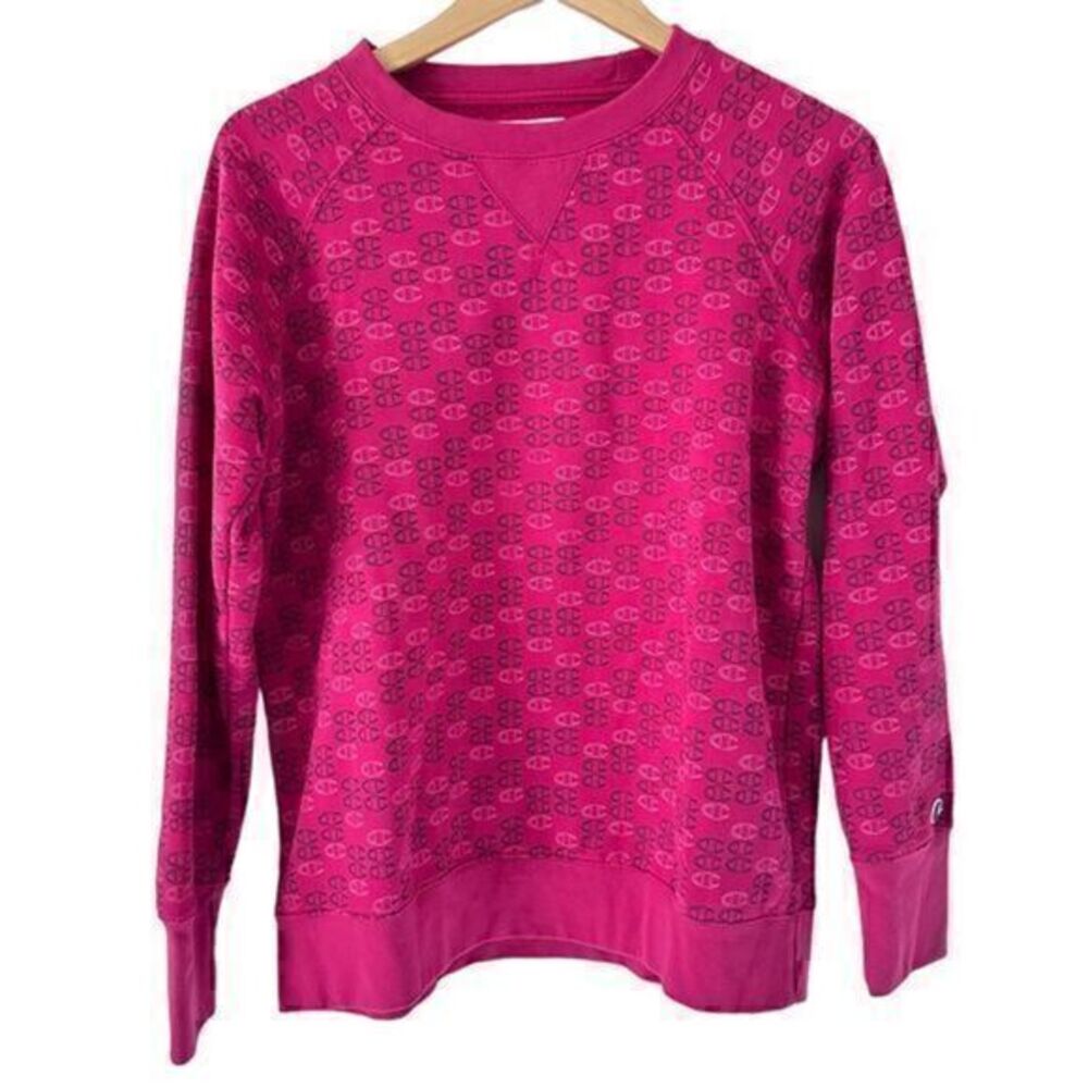Champion Dark Pink Raspberry Mini Offset C's Cotton Pullover Sweatshirt Size M